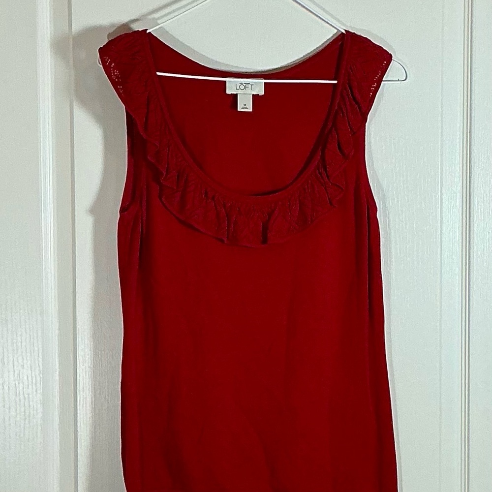 Ann Taylor LOFT Red Ruffle Trim Tank Top